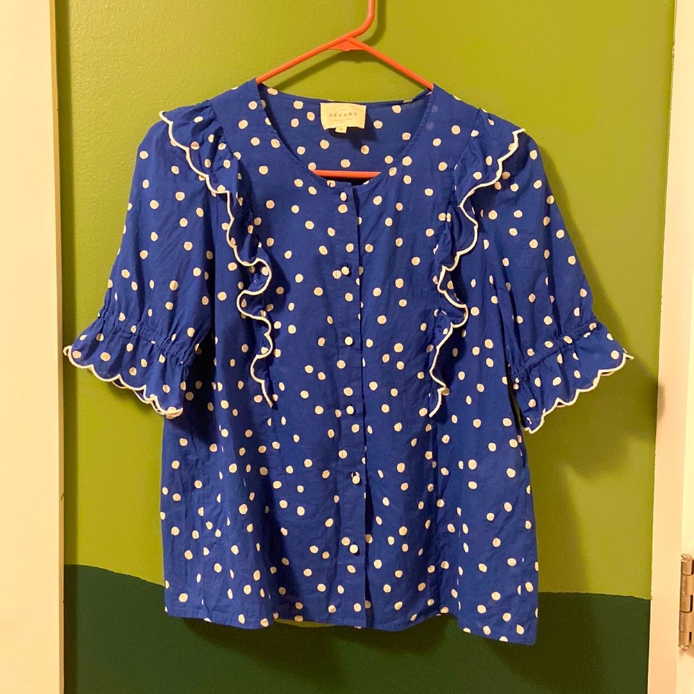 SEZANE - Blue Polka Dot Blouse